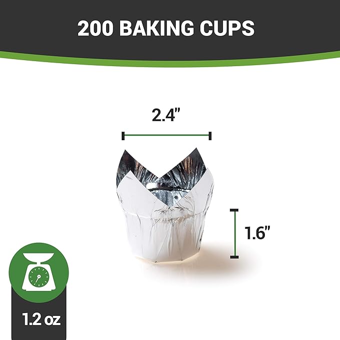 Restaurantware 4 Ounce 200 Tulip Shaped Grease Resistant Oven Safe Metallic Silver Paper For