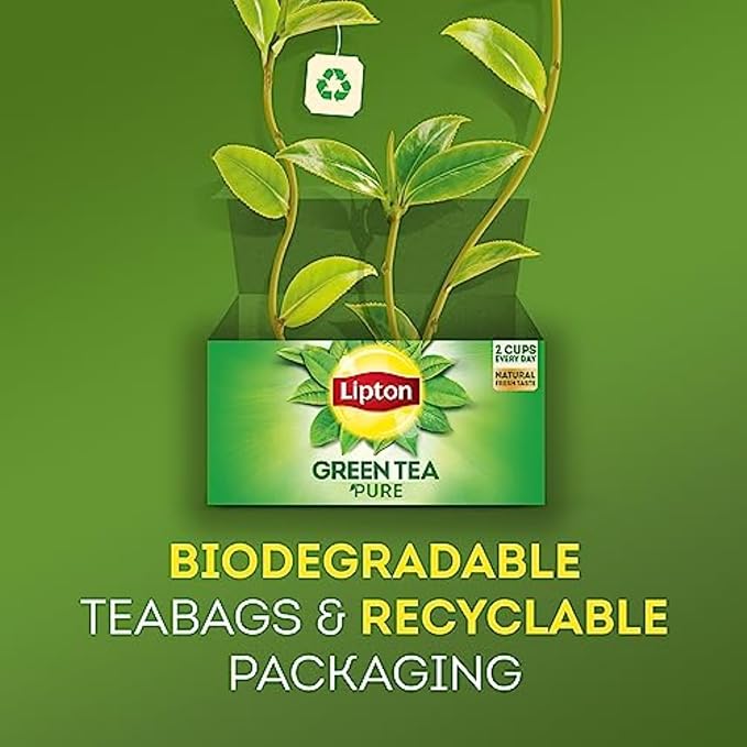Lipton Peach Green Tea Bags, Flavored, Unsweetened Teabags for Hot Tea or Peach Iced Tea with