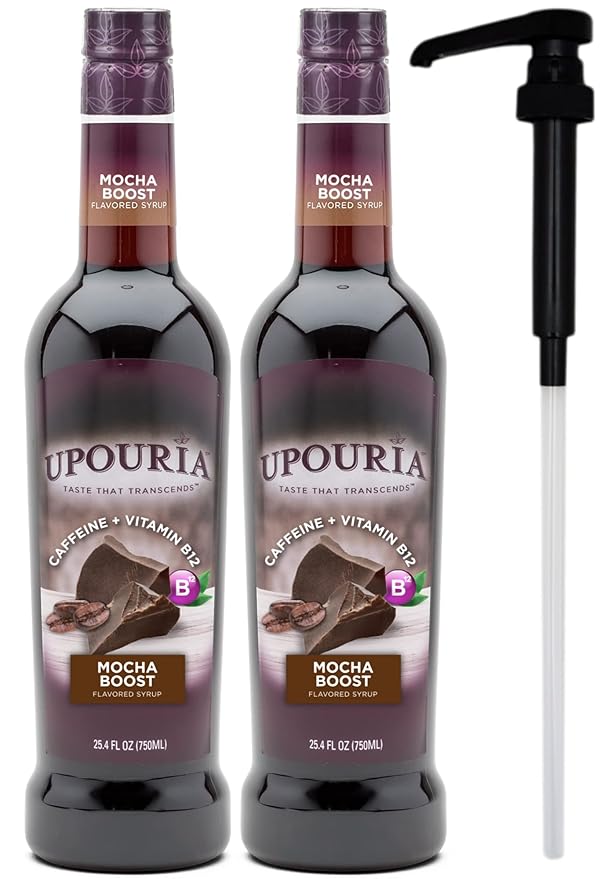 Upouria Mocha Boost Coffee Syrup Flavoring, 100% Vegan, Gluten-Free, Kosher, 750 mL Bottle (Pack of