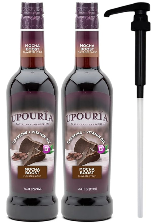 Upouria Mocha Boost Coffee Syrup Flavoring, 100% Vegan, Gluten-Free, Kosher, 750 mL Bottle (Pack of