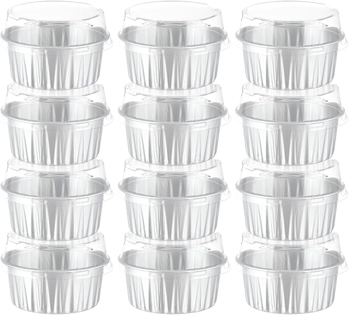 600 Pack Silver Bulk Packaging Mini Cake Pans With Lids, Alluminum Cupcake Containers, 5oz Dessert