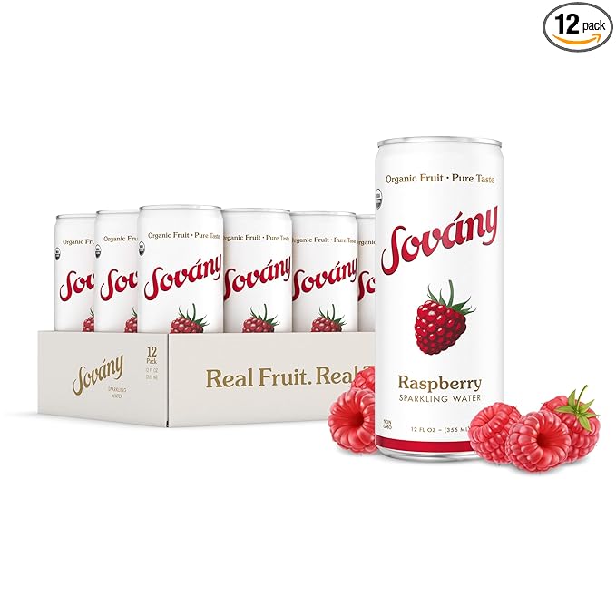 Sovány Sparkling Water, Raspberry, Seltzer Water Drinks, USDA Organic, Made With Real Fruit