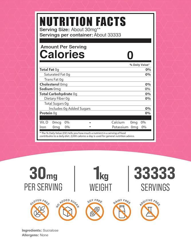 BulkSupplements.com Sucralose Powder - Sucralose Sweetener, Sugar Substitute for Baking - Zero