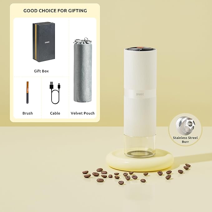 Portable Electric Coffee Grinder, Rechargeable Handheld Grinder with Stainless Steel Conical Burr