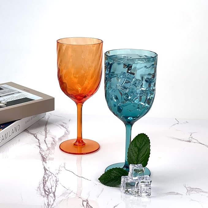 Yalin Set of 6 Unbreakable 12 oz Acrylic Plastic Wine and Water Tumbler Stackable Goblets.
