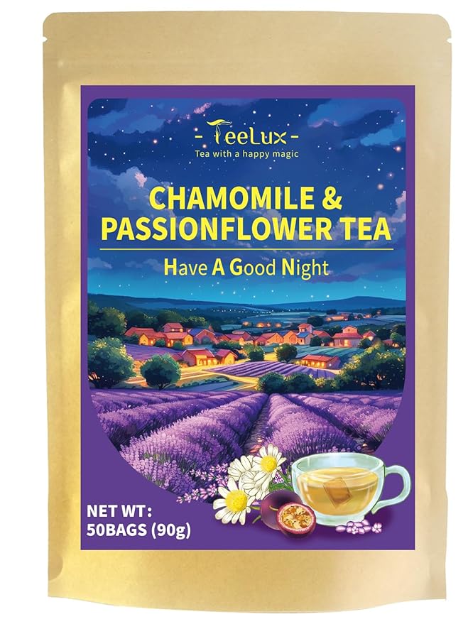 TeeLux Chamomile Passionflower Tea, Caffeine Free Tea with Lemon Balm, Spearmint, Valerian Root