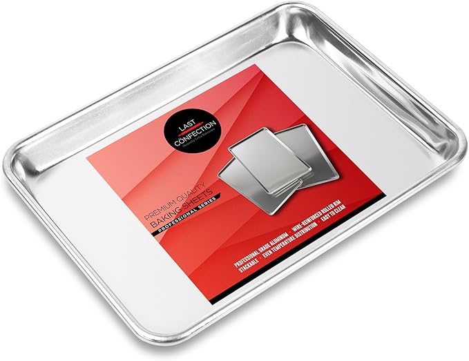 Last Confection 6 Cookie Baking Sheets 9" x 13" - Small Rimmed Aluminum Jelly Roll Trays - Quarter