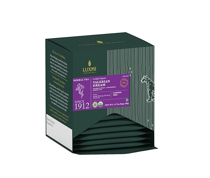 LUXMI Estates Valerian Dream Organic Valerian Root Tea (90 Tea Bags) Caffeine Free Tea Bags for