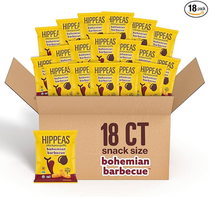 Hippeas Chickpea Puffs, Bold & Spicy Variety Pack: Barbecue, Sriracha, 0.8 Ounce (Pack of 18), 3g