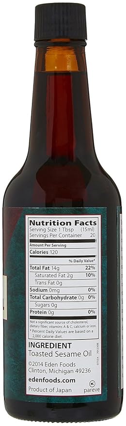 Eden Toasted Sesame Oil, Unrefined, Expeller Pressed, Product of Japan, Non-GMO, 10 fl oz