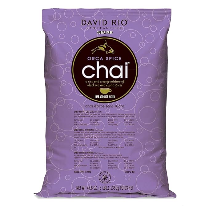 Orca Spice Reduced Calorie Chai Tea Latte Mix, 47.6 Oz, Black Tea, Organic Spices, Sugar Free