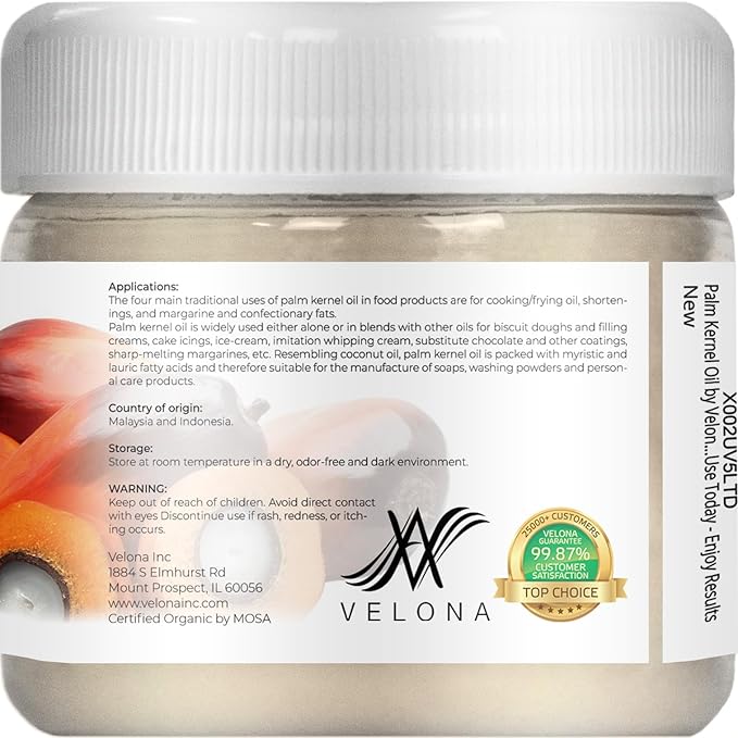 velona USDA Certified Organic Palm Kernel Oil - 2 Fl Oz | 100% Pure and Natural Carrier Oil |