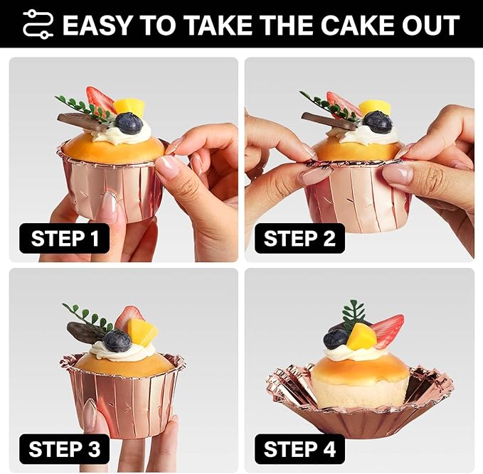 EUSOAR Gold Cupcake Cups, 1.9" x 1.6" x2.7" Disposable Muffin Liners 50pcs, Rose Gold Cupcake