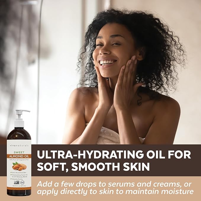 Viva Naturals Sweet Almond Oil for Skin - Body Oil, Hair Moisturizer and Relaxing Massage and Oil