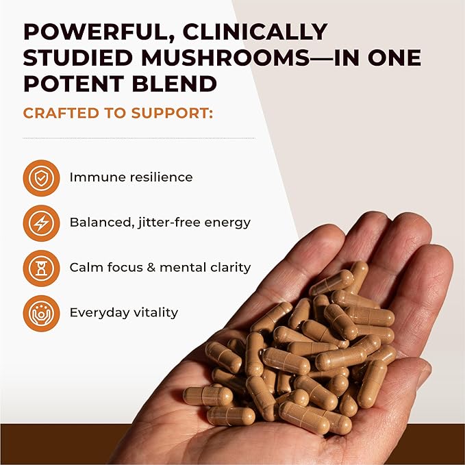 Naturealm Sacred 7 Organic Mushroom Extract Capsules - Premium 7 Mushroom Supplement with Lions