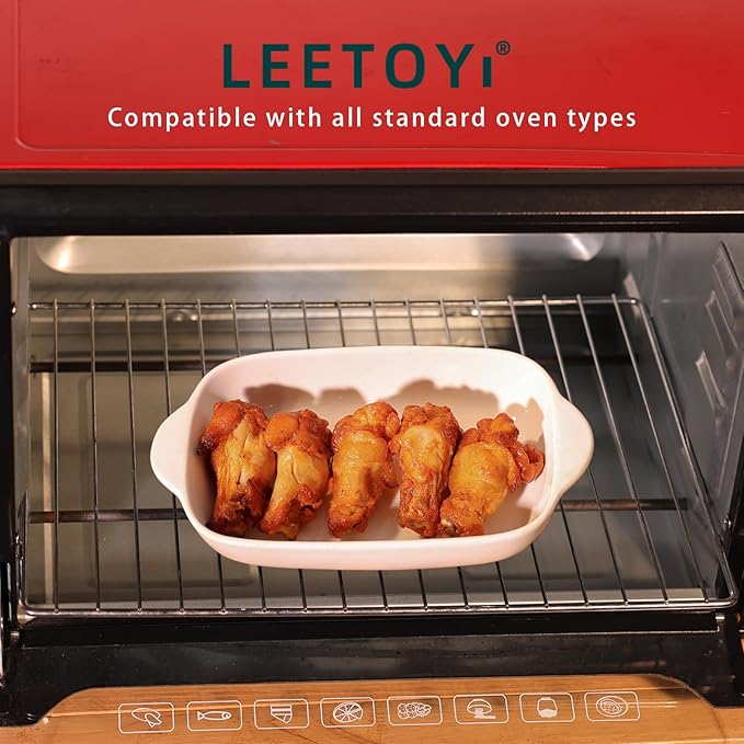LEETOYI Ceramic Small Baking Dish 7.5-Inch Set of 4, Rectangular Bakeware with Double Handle