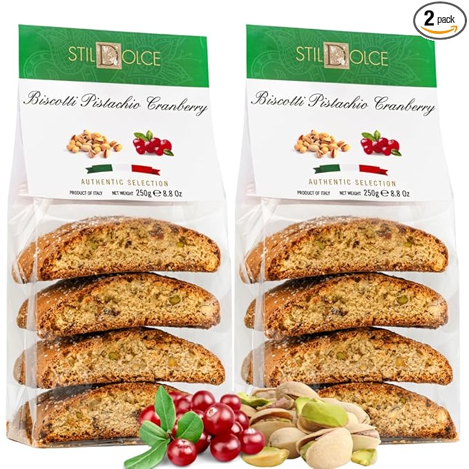 Stildolce Semi-Soft Pistachio and Cranberry Italian Biscotti Cookies| Made in Tuscany, Italy|