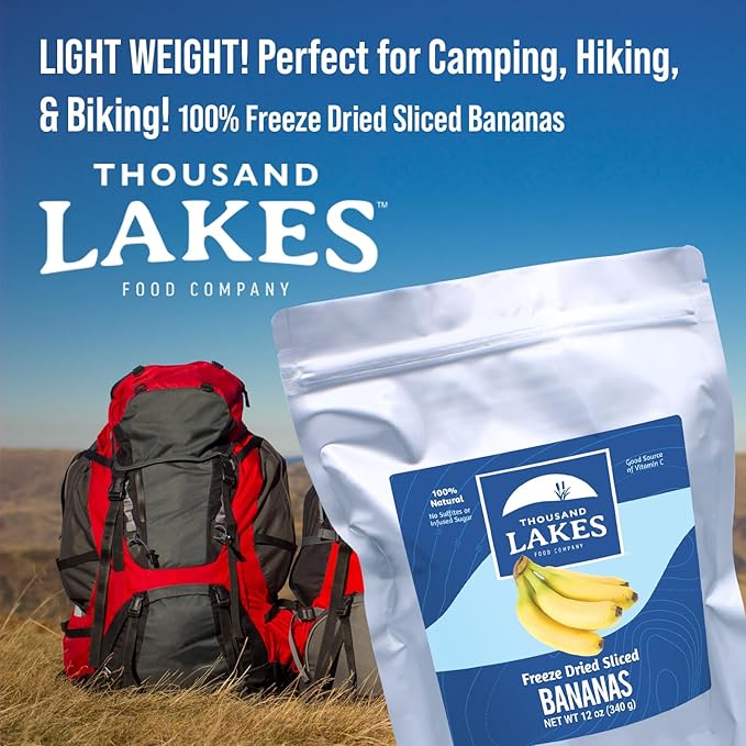 Thousand Lakes Freeze Dried Fruit - Sliced Bananas 4-pack 3.2 ounces (12.8 ounces total) | No Sugar