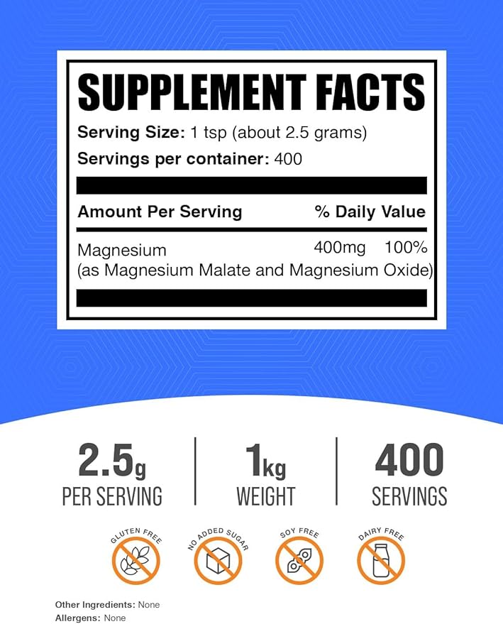 BulkSupplements.com Magnesium Malate Powder - Magnesium Supplements, High Bioavailabilty