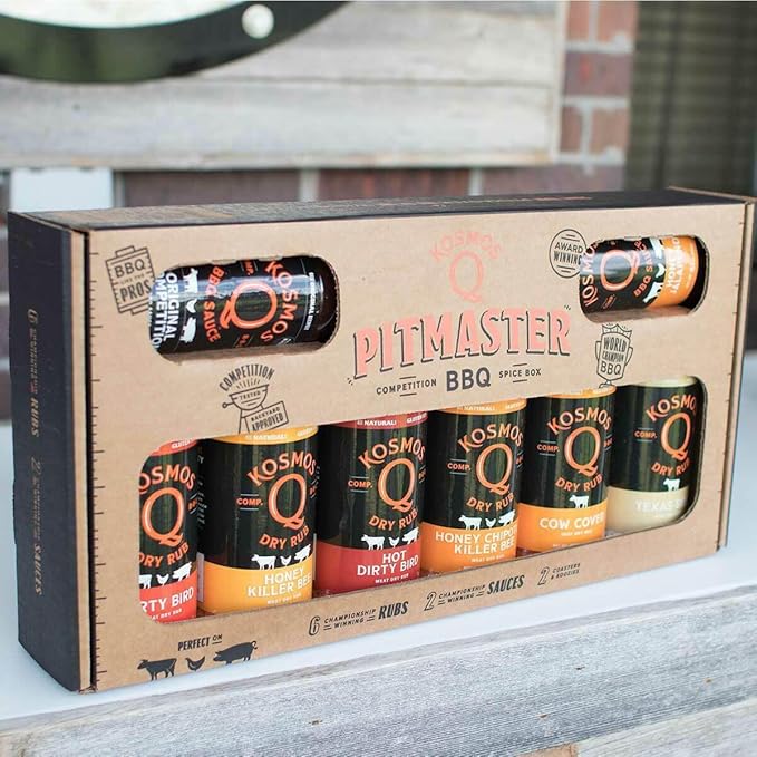 Kosmos Q Pitmaster BBQ Sauce & Spice Gift Set – 8-Piece Grill Seasoning Sampler with Barbecue