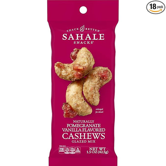 Sahale Snacks Pomegranate Vanilla Cashews, 1.5 oz Bags (18 Packs) - Dry-Roasted Deluxe Mixed Nuts