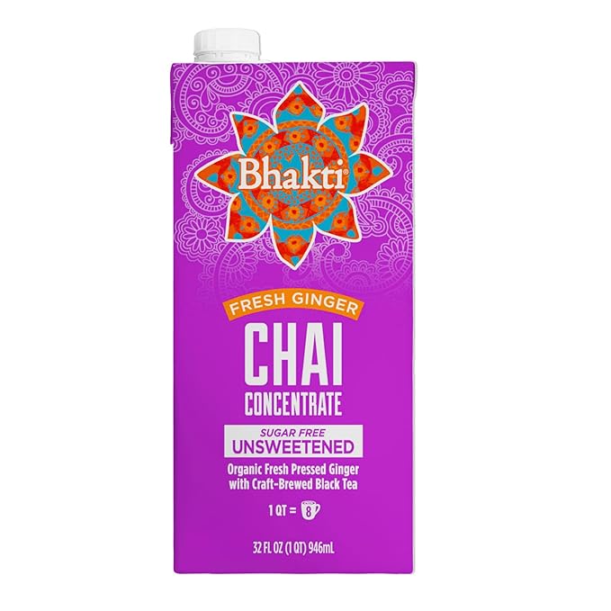 Bhakti Chai Tea Concentrate | Sugar-Free, Fresh Organic Ginger, Black Tea, Spiced, Dairy-Free
