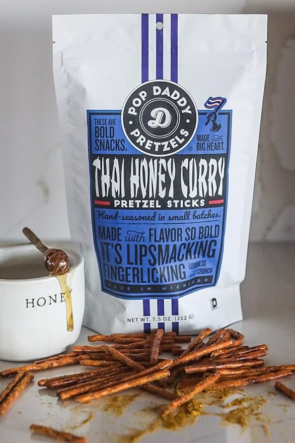 Pop Daddy Flavored Pretzels Sticks, Healthy Gourmet Pretzels Snacks, 7.5oz Individual Bags, 3 Pack