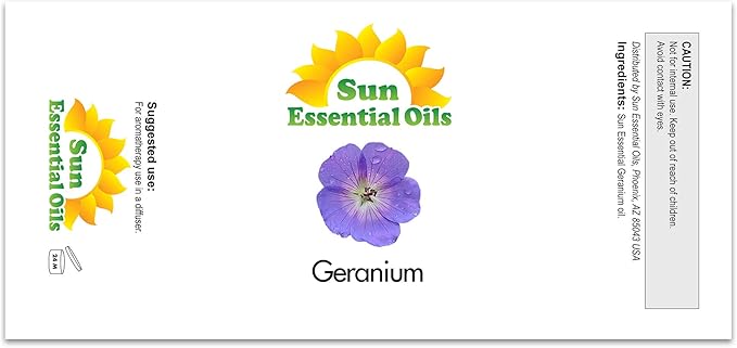 Sun Essential Oils Geranium Essential Oil ??Pure Aromatherapy Oil for Skin & Diffusers (8 oz)