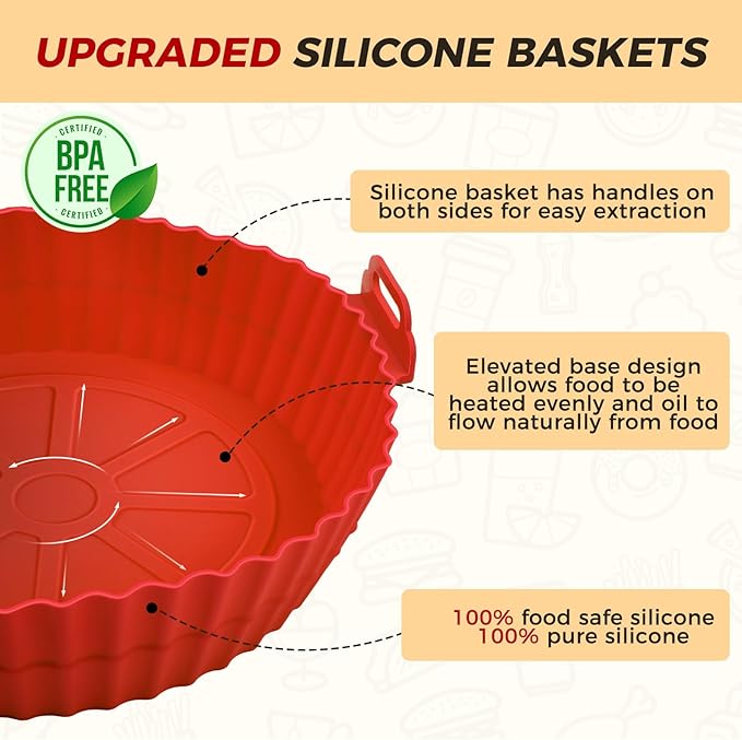 3 Pack Air Fryer Silicone Liners for 5 QT or Bigger, Reusable Food Grade Silicone Airfryer Liners