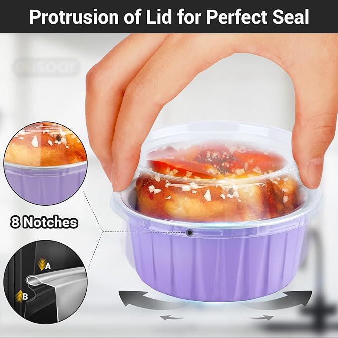 EUSOAR Disposable Ramekins with Lids, Light Purple 25pcs 5oz Creme Brulee Ramekins Disposable
