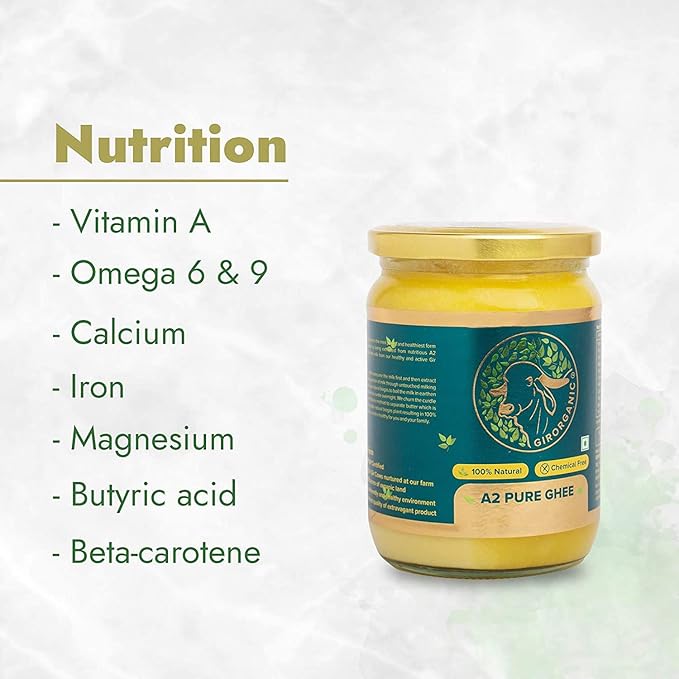 GirOrganic Grass Fed A2 Ghee | Clarified Butter (16 Oz) - Unsalted Gir Cow Ghee Butter - Organic