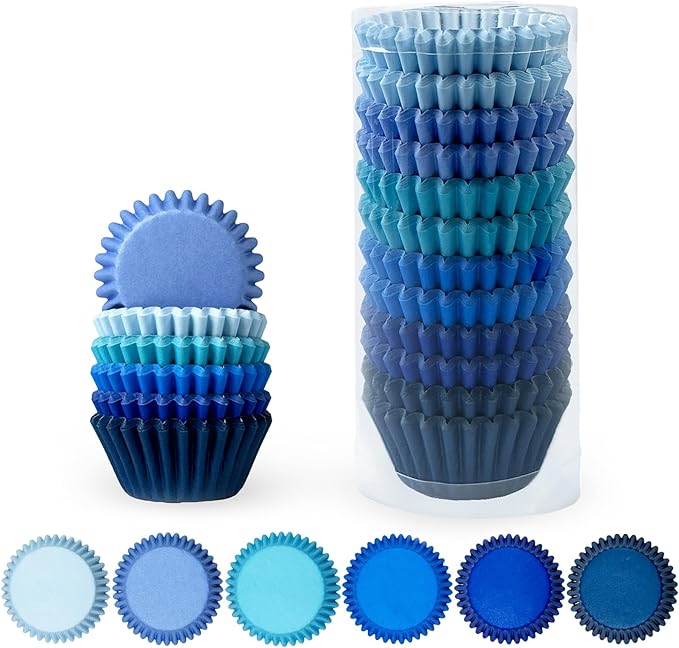 qiqee Mini 300-Count Cupcake Liners Cupcake Cups Food Grade 6 Solid Blue Colors Cupcake Papers