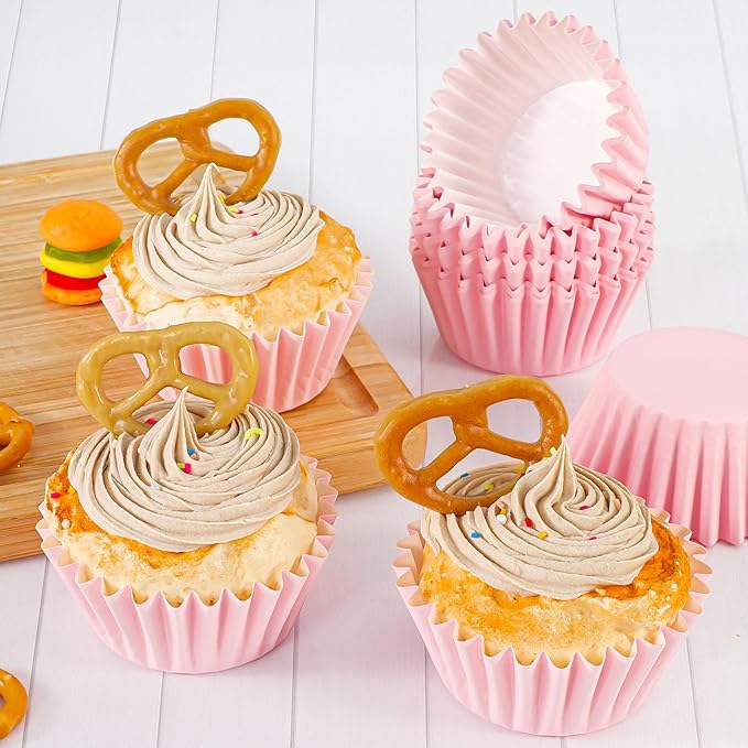 Caperci Grease-Resistant Standard Pink Cupcake Liners 150 Counts - Heavy Duty Paper Muffin Baking