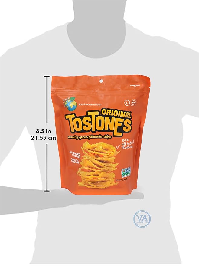 TOSTONES, Green Plantains, Re-Sealable Bag, Crunchy chips, Plantains, Palm Oil and Salt, 3.53 Oz
