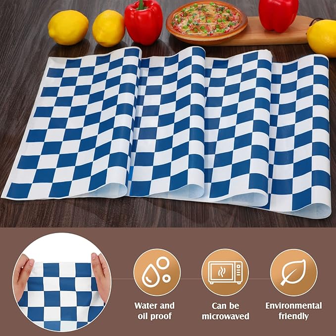 Honeydak 600 Pcs Sandwich Wrapping Paper Sheet 15x15 Checkered Food Wax Sheets Parchment Burgers