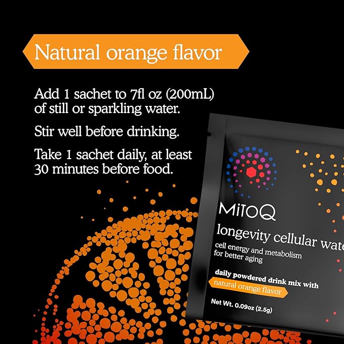 MitoQ Longevity Cellular Water Daily Powdered Drink Mix Natural Orange Flavor