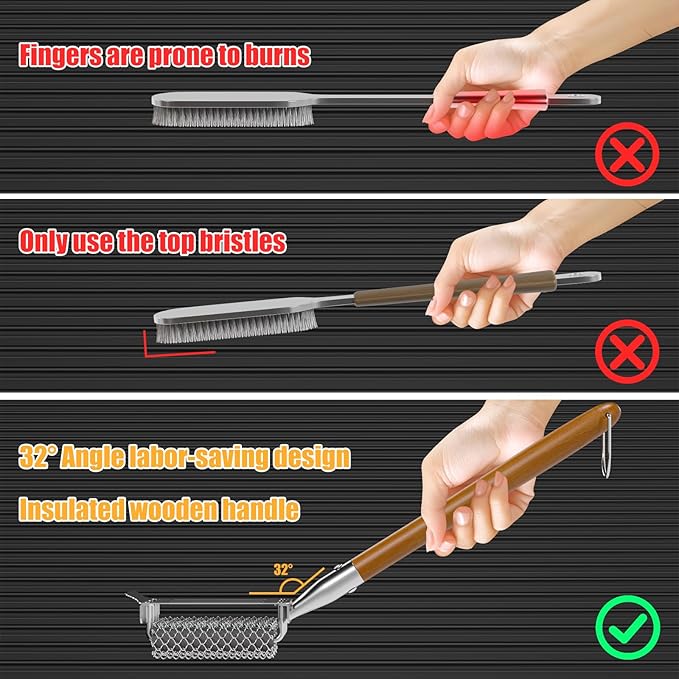 HOUSE AGAIN Grill Brush Bristle Free, 304 Stainless Steel Food-Grade Brush Head with Scraper, Safe