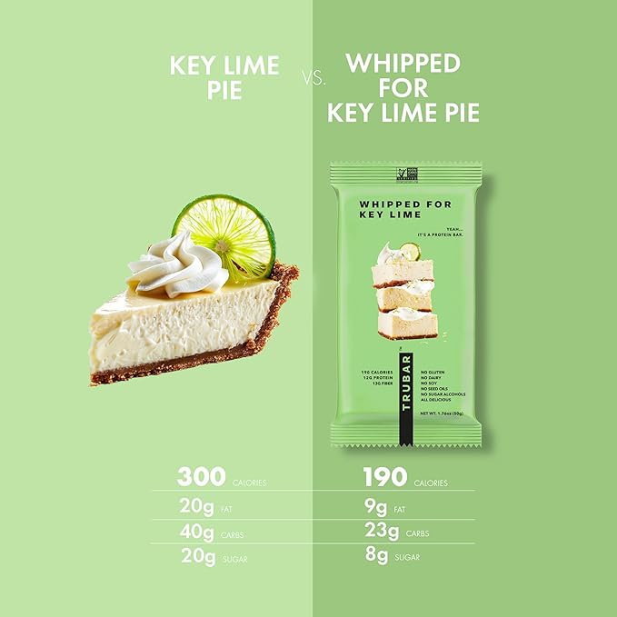 TRUBAR Vegan Protein Bar, Whipped for Key Lime, Gluten Free, Plant Based, High Fiber, Dairy Free