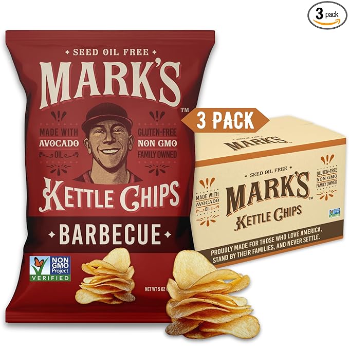 MARK???Kettle Cooked Avocado Oil Potato Chips, BBQ ??Seed Oil & GMO Free | Barbecue, 5 oz (Pack of