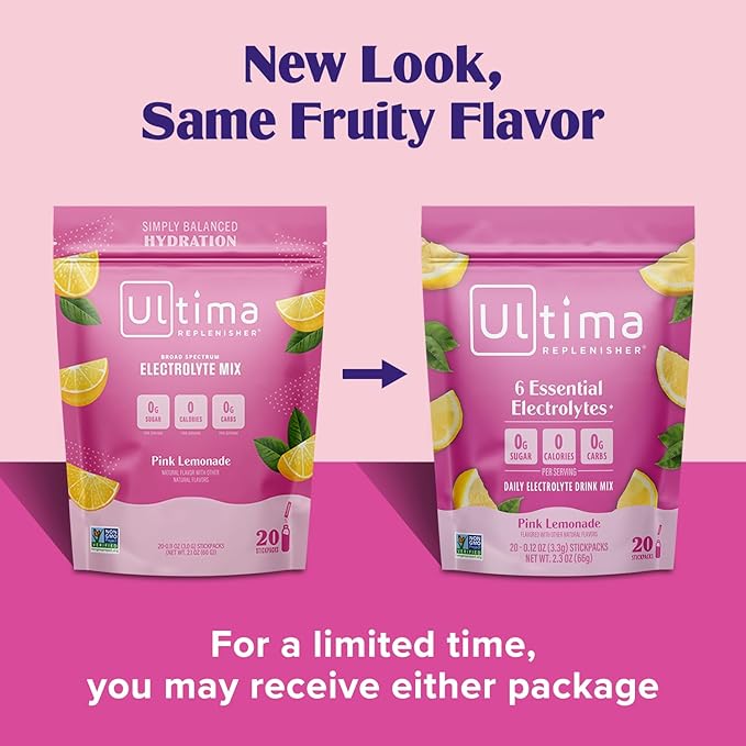 Ultima Replenisher Daily Electrolyte Powder Drink Mix ??Sugar Free ??Pink Lemonade, 20 Stickpacks