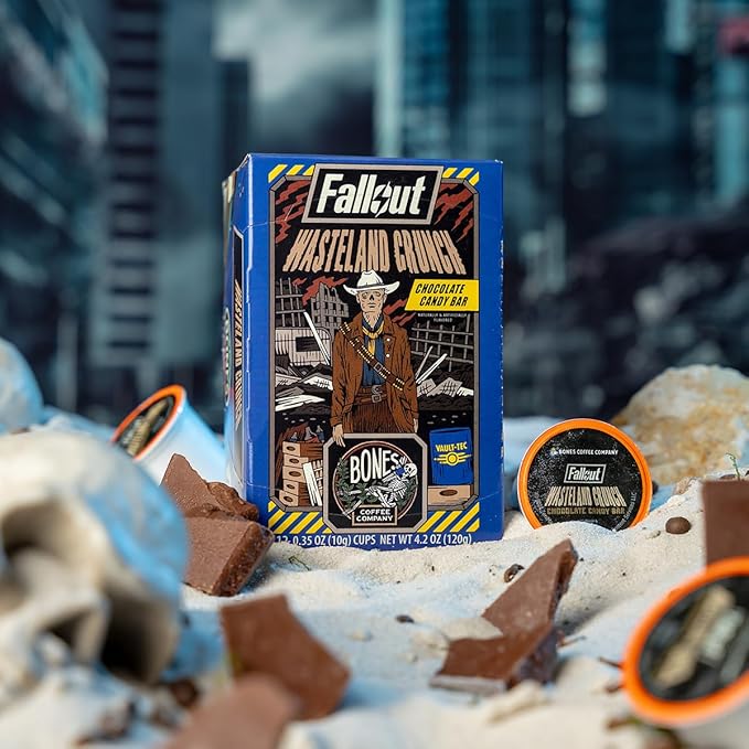 Bones Coffee Company Fallout Wasteland Crunch, Chocolate Candy Bar Flavored Coffee Pods, Low Acid