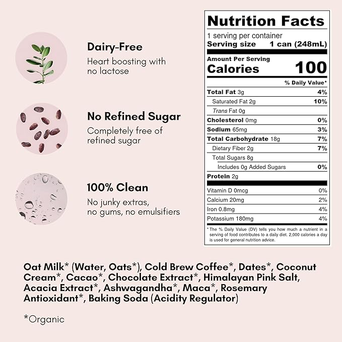 Pop & Bottle, Oat Milk Lattes - Cold Brew with Adaptogens, Maca, Ashwagandha, MCT Oil, Oat Milk
