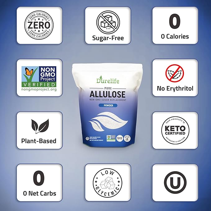 Durelife Allulose sweetener, 1 lb 100% Pure No Erythritol powdered Sugar Substitute, NON-GMO