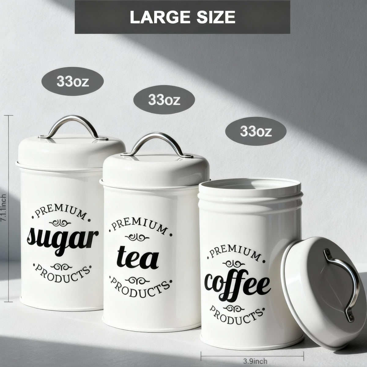 Dxlac 3 Piece Food Jars Canisters Sets, Airtight Coffee Container, Tea Organizer, And Sugar