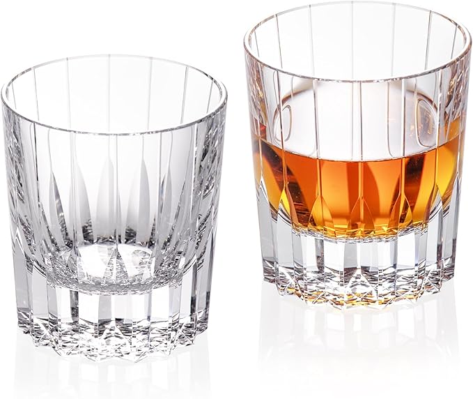 KAMMAK Crystal Whiskey Glasses Set of 2, Handcrafted 7.1oz Old Fashioned Glasses Stemless, Luxury