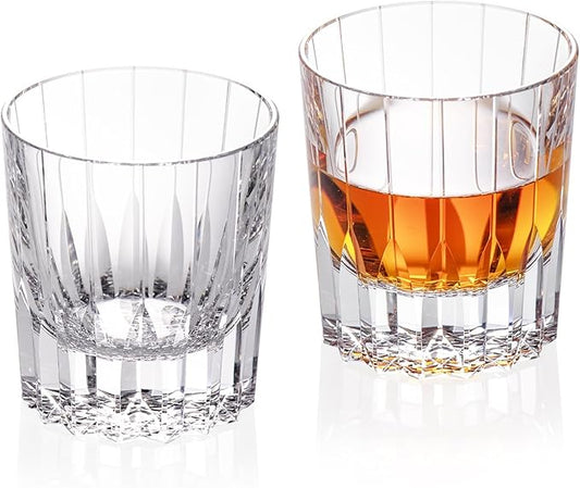 KAMMAK Crystal Whiskey Glasses Set of 2, Handcrafted 7.1oz Old Fashioned Glasses Stemless, Luxury