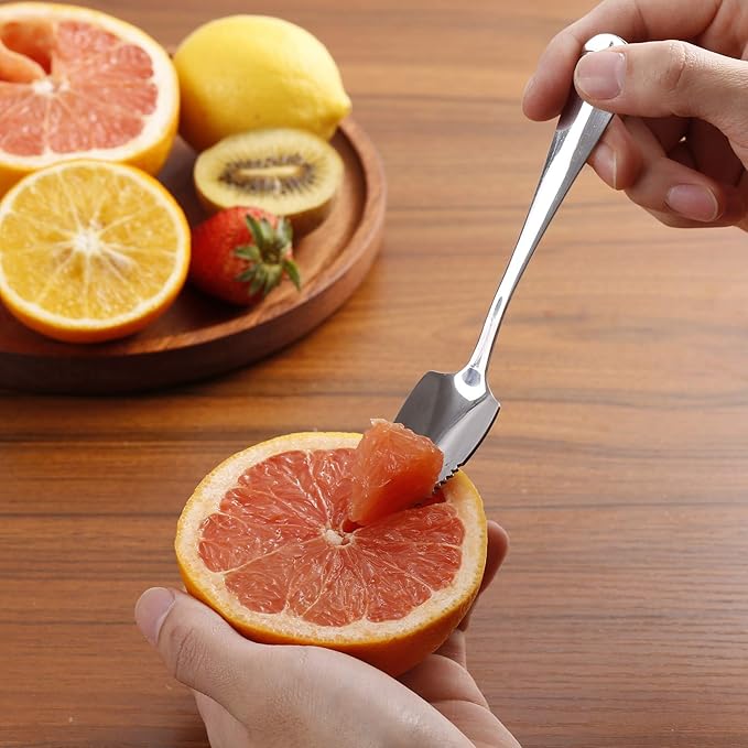 Grapefruit Spoons and Grapefruit Knife, Set of 7 Food Grade Stainless Steel Dessert Spoons Mirror