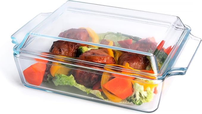 Rectangular Tempered Glass Casserole Dish, Tempered Glass Baking Dish with Glass Cover. Oven