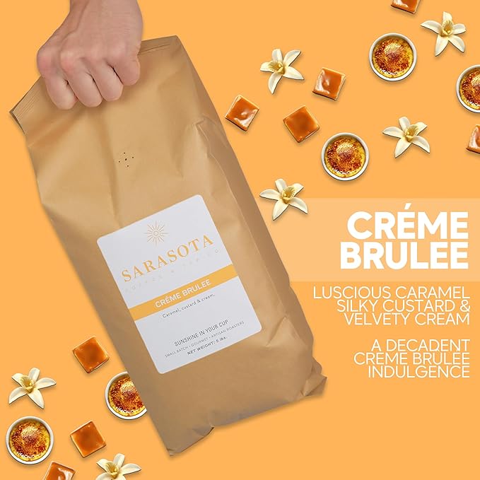 Sarasota Coffee Whole Bean Creme Brulee | Medium Roast Gourmet Flavored Coffee Beans | Low Acid