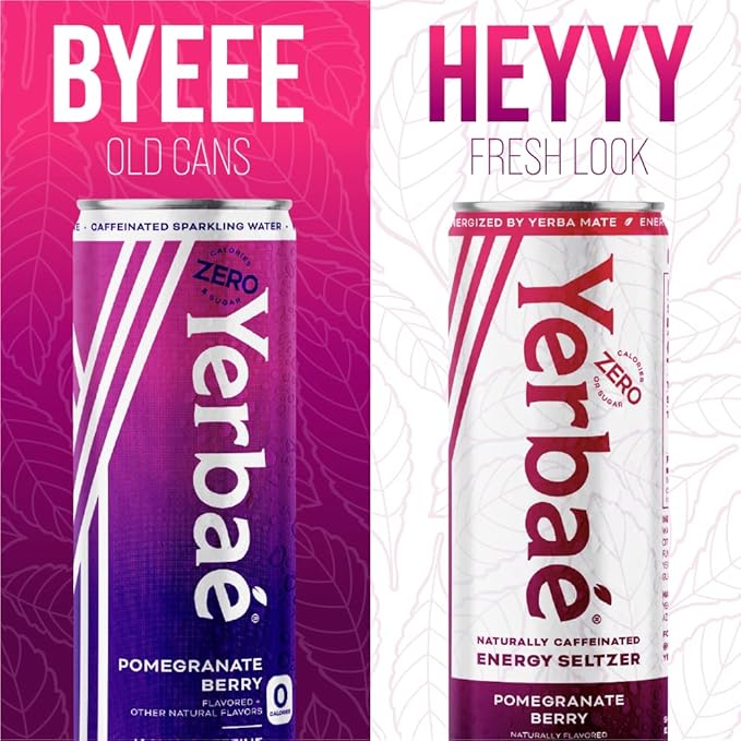 Yerbaé Energy Seltzer - Pomegranate Berry, No Sugar/Calories/Carbs. Energized by Yerba Mate